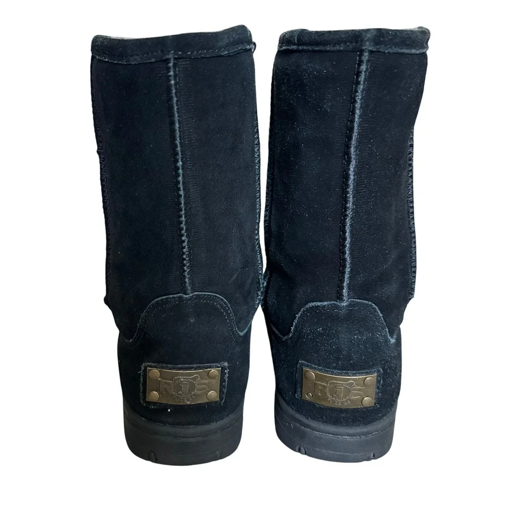 Rj's Fuzzies Black Sheepskin Boots Sz 6 Sherpa‎ lined Genuine Suede Winter Cozy